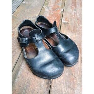 BIRKENSTOCK PARIS Mary Jane Flat T Strap Shoes Black Leather Sz US 6 Size 37
